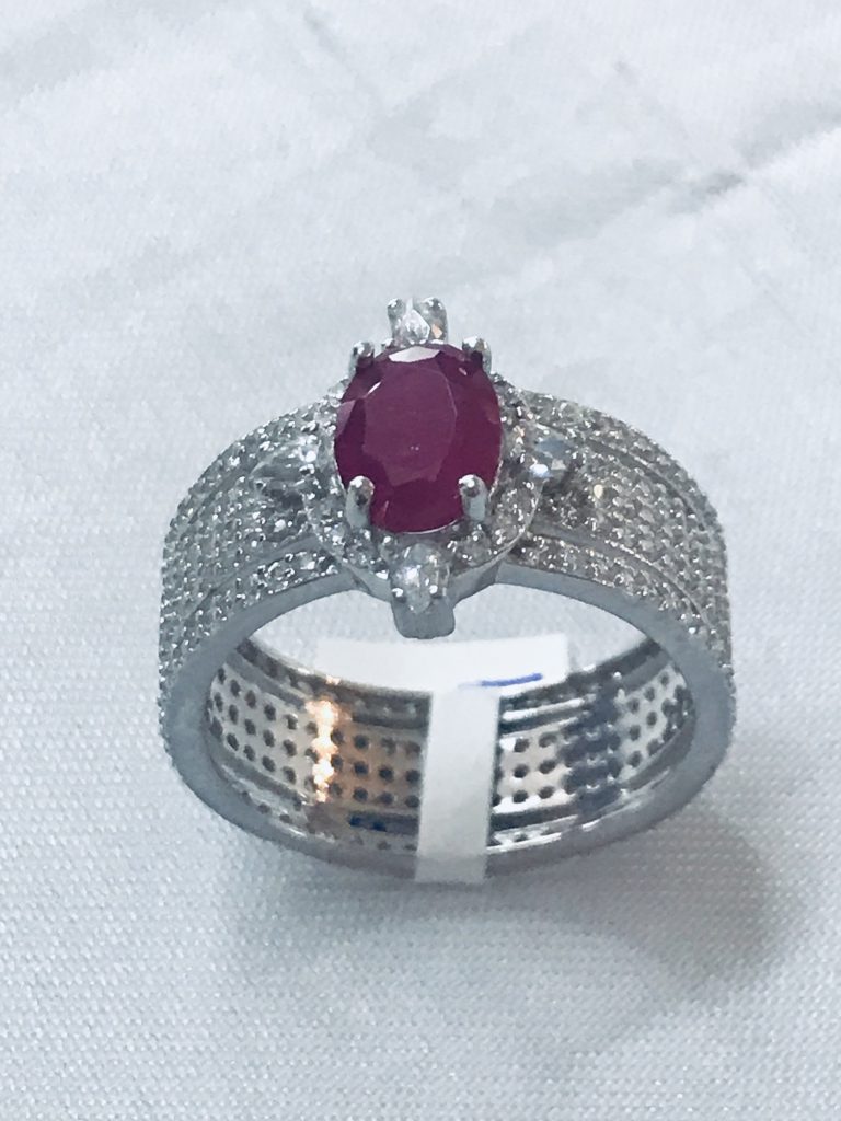 Anillo plata con piedra rubi y circon - Joyería Andrea